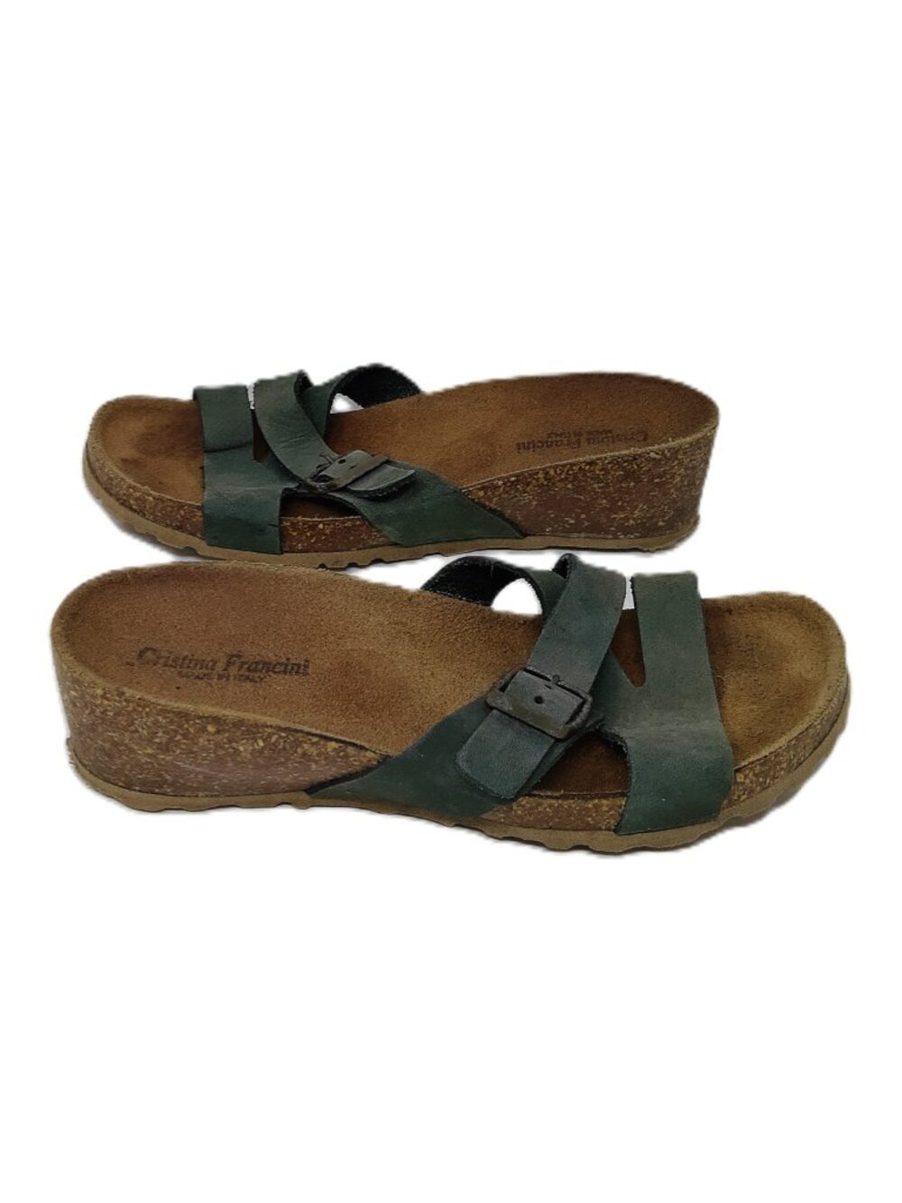Cristina Francini Green Strappy Wedge Slide Sandals
